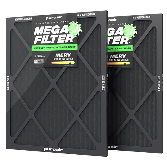 NWT PuroAir HVAC Mega Filter MERV Pleated Activated Carbon Air Filter -2 Pack - Picture 1 of 1